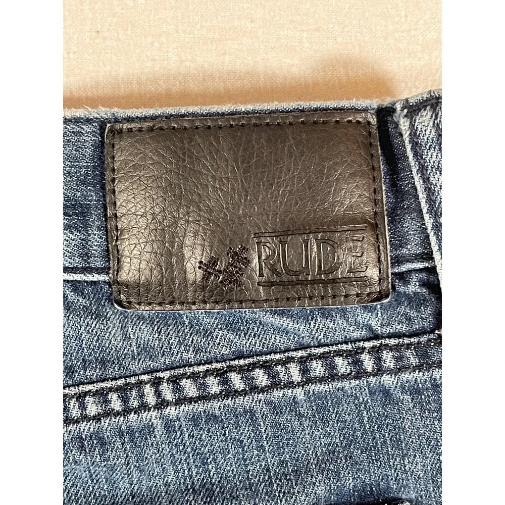 Rude XXX Mens Slim Straight Leg Jeans Medium Wash Blue Denim 32x32